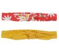two pack of astrid headbands from frugi - one is solid yellow and another is red with daisies and bees print
