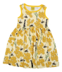 Organic cotton children sleeveless gather skirt dress with bees and honeycomb print on pale yellow from DUNS