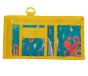 inside of teal children wallet with the what lies below print from frugi