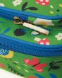 Close up of the zips on the Frugi childrens hedgerow print lunch bag