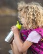 Close up of girl drinking from the Klean Kanteen kid's 12oz stainless steel drinks bottle 