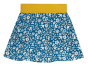 Frugi Organic cotton felicity skort for kids in blue with all over white floral print and yellow waistband