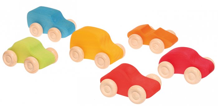 Grimm's 6 Coloured Wooden Cars