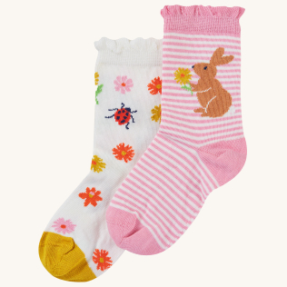 Frugi Grippy Socks 2 Pack - Rainbow Farm - Organic Cotton unisex (bambini)