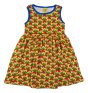 Organic cotton children sleeveless gather skirt dress with classic small DUNS radish repeat print