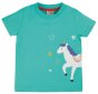teal avery short sleeve top with the unicorn applique from frugi