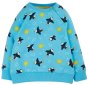 This Frugi Puffling Practice Rex Jumper for toddlers and children is sky blue with a cute flying puffling and sunshine design. This organic cotton children's sweatshirt has long raglan style sleeves, and a stretchy rib neck, hem and cuffs.