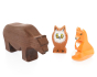 Bear, owl and fox from the Bumbu bear and fox set stood on a white background
