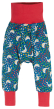 Frugi organic cotton parsnip baby pants in springtime geese print with stretched red elasticated cuffs