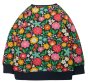 back of  indigo blue jumper for toddlers and children with a bright and colourful floral print from frugi