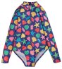 purple Mussel Seashells Runa Long Sleeve Swimsuit with the colourful seashells print from frugi