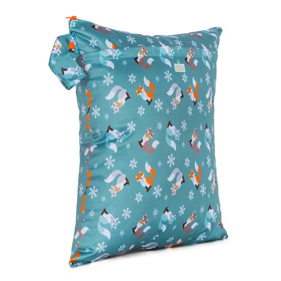 Baba and boo medium frosty foxes reusable nappy wet bag on a white background