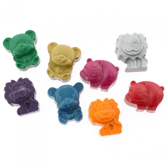 Bee Crayative eco-friendly natural beeswax wild animal crayons laid out on a white background