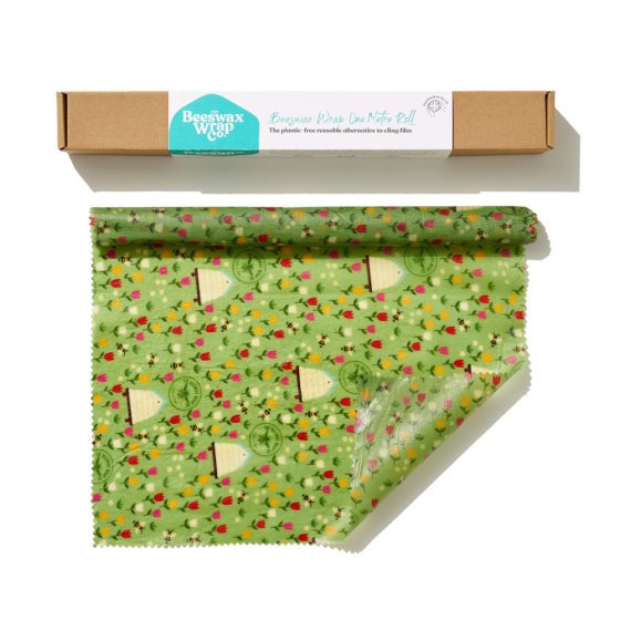 The beeswax wrap company 1m meadow food wrap roll on a white background