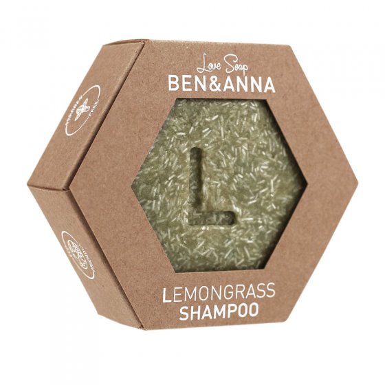 Ben and Anna lemongrass love solid shampoo block on a white background 
