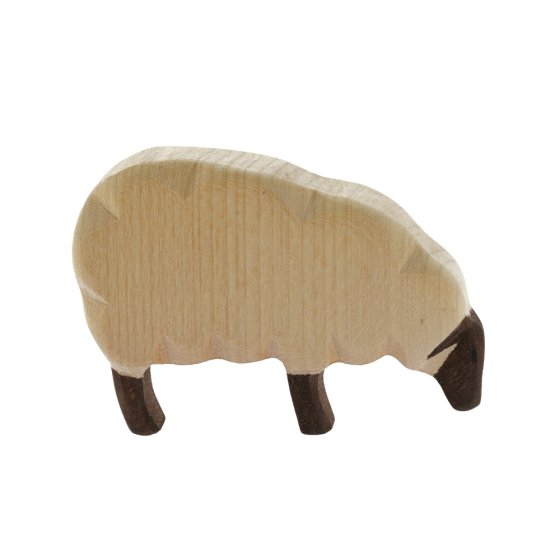 Bumbu childrens hand carved wooden eaten sheep toy figure on a white background