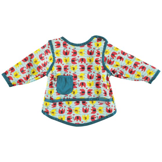 Front of the close babipur elephant childrens stage 3 coverall bib on a white background