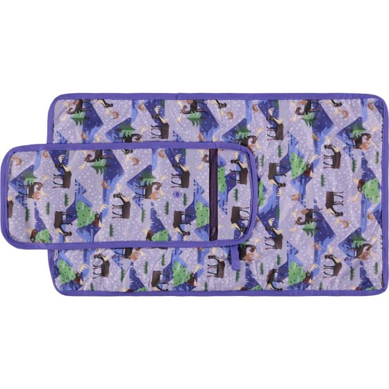 Pop-in Moose purple change and go mat moose and chickens with extra sack on white background