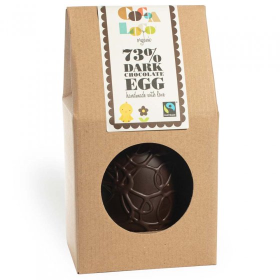 Cocoa Loco eco-friendly dark Vegan chocolate easter egg on a white background
