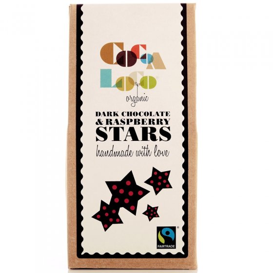 Cocoa Loco Dark Chocolate & Raspberry Stars 100g