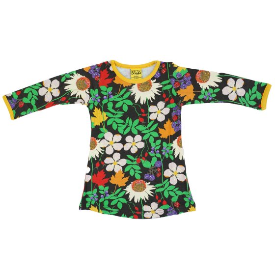 DUNS Sweden eco-friendly children's long sleeve eco-friendly dress in the brown autumn flowers colour on a white background