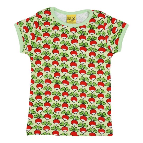 DUNS Sweden childrens paradise green radish short sleeve organic cotton top on a white background