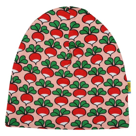 Childrens eco-friendly peaches n cream double layer radish hat on a white background