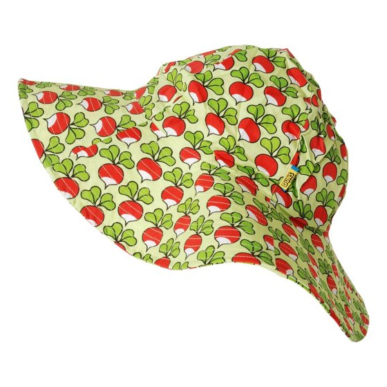 DUNS Sweden childrens organic cotton sunhat in the paradise green radish print on a white background