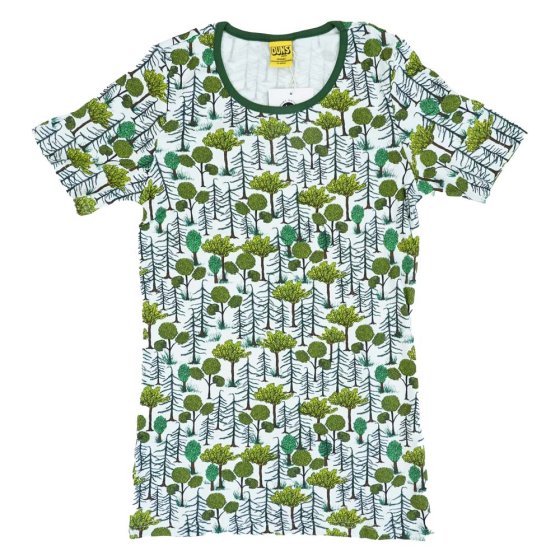 DUNS eco-friendly adults short sleeve top in the enchanted forest colour on a white background