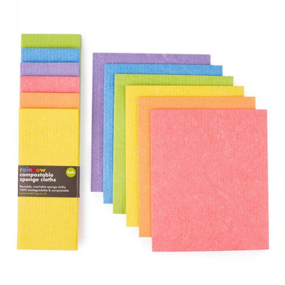 Ecoliving Compostable Rainbow Sponge Cleaning Cloths - 6 Pack
