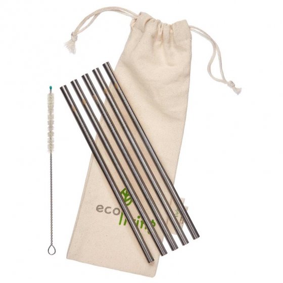 Ecoliving Stainless Steel Straight Drinking Straw and Pouch - 5 Pack