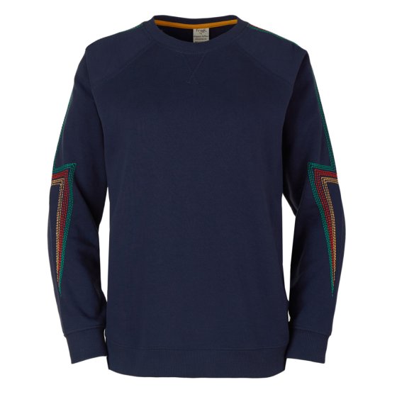 Front of the Frugi eco-friendly adults navy blue juno jumper on a white background