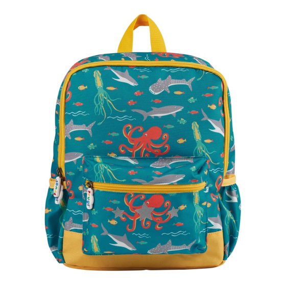 Frugi childrens what lies below adventurers backpack on a white background