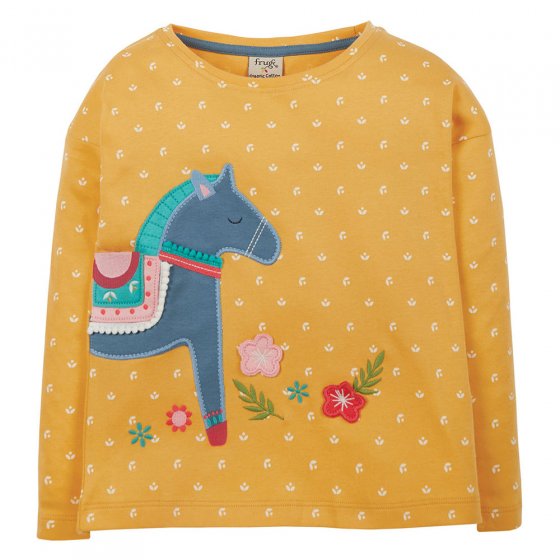 Frugi childrens eco-friendly floral ditsy dala horse boxy top on a white background