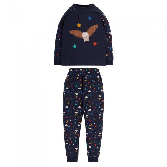 Frugi childrens eco-friendly moonlight stars and owl jamie jim jams on a white background