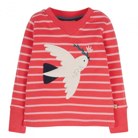 Childrens eco-friendly Frugi watermelon stripe and ptarmigan easy on top on a white background 
