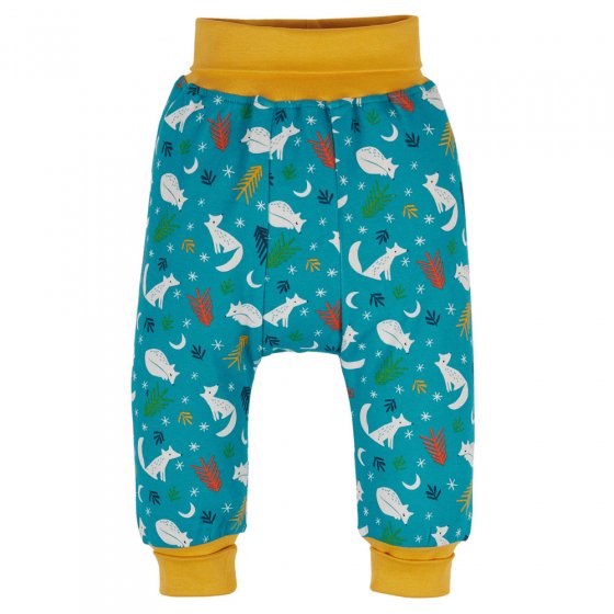 Childrens Frugi eco-friendly woodland snooze parsnip pants on a white background