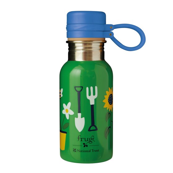 Frugi national trust garden stainless steel reusable water bottle on a white background