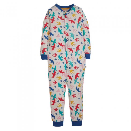 Frugi kids multi rainbow flight zennor all in one suit on a white background