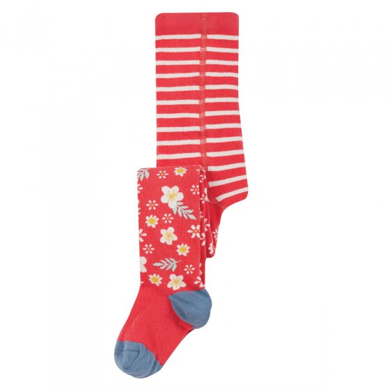 Frugi eco-friendly organic cotton watermelon and floral little norah tights on a white background