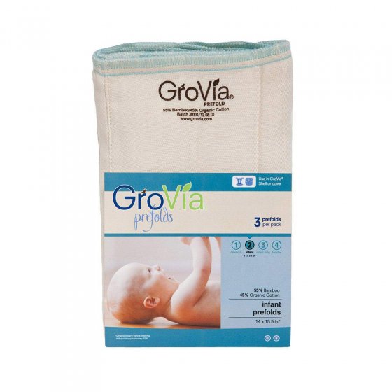 Grovia size 2 organic prefold nappy cloth pack on a white background