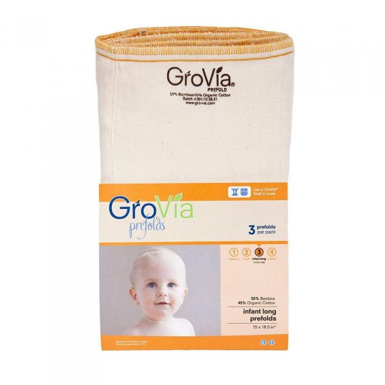 Grovia organic cotton and bamboo prefold nappy cloths pack on a white background