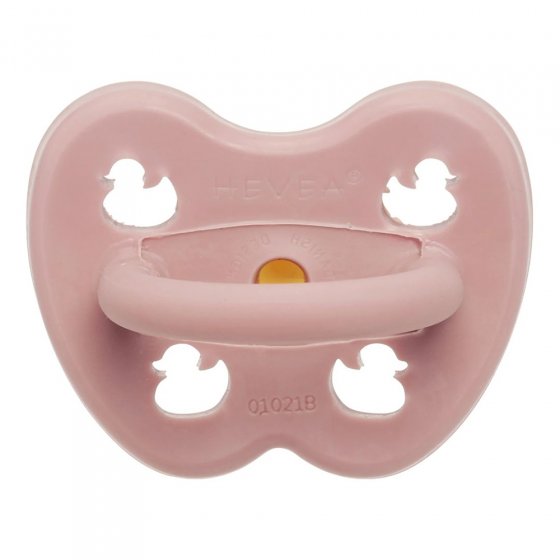 Hevea Natural soft chemical free baby dummy in light pink with duck cut-outs for ventilation and a handle