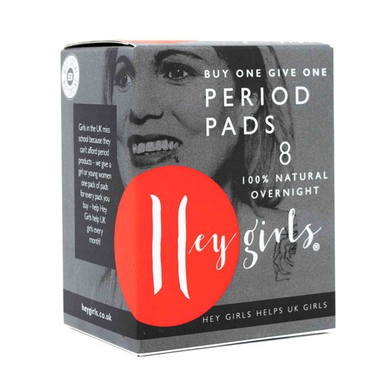 Hey Girls Natural Bamboo & Corn Fibre Disposable Overnight Pads box on a white background
