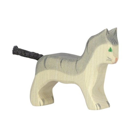 Holztiger eco-friendly plastic free small grey cat toy figure on a white background