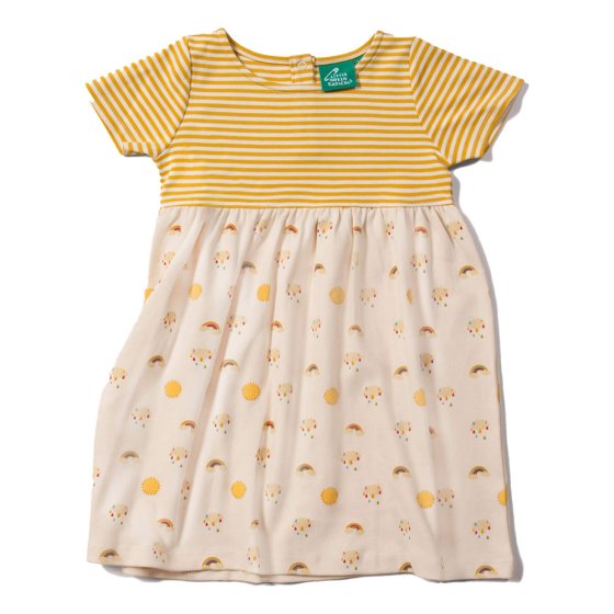 Little Green Radicals childrens organic cotton sunshine and rainbow easy peasy dress on a white background