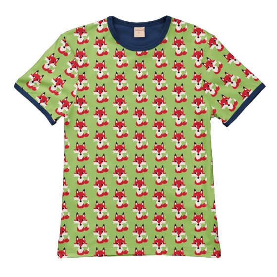 Maxomorra mens fit organic cotton short sleeve t-shirt in the fox print on a white background
