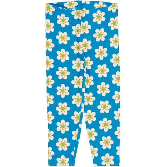 blue organic cotton cropped leggings with the anemone print from maxomorra