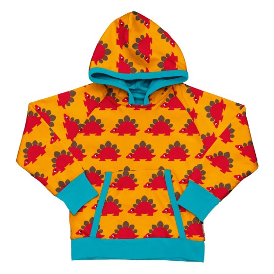 Maxomorra organic gots cotton kids lined hoodie in the dino classics print on a white background