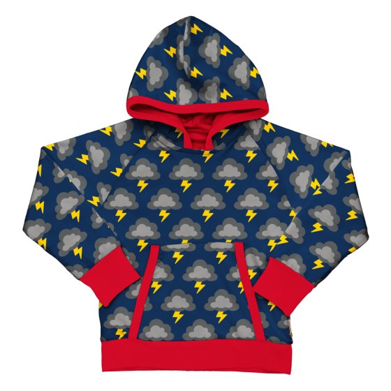 Maxomorra organic cotton childrens lined hoodie in the classic lightning print on a white background